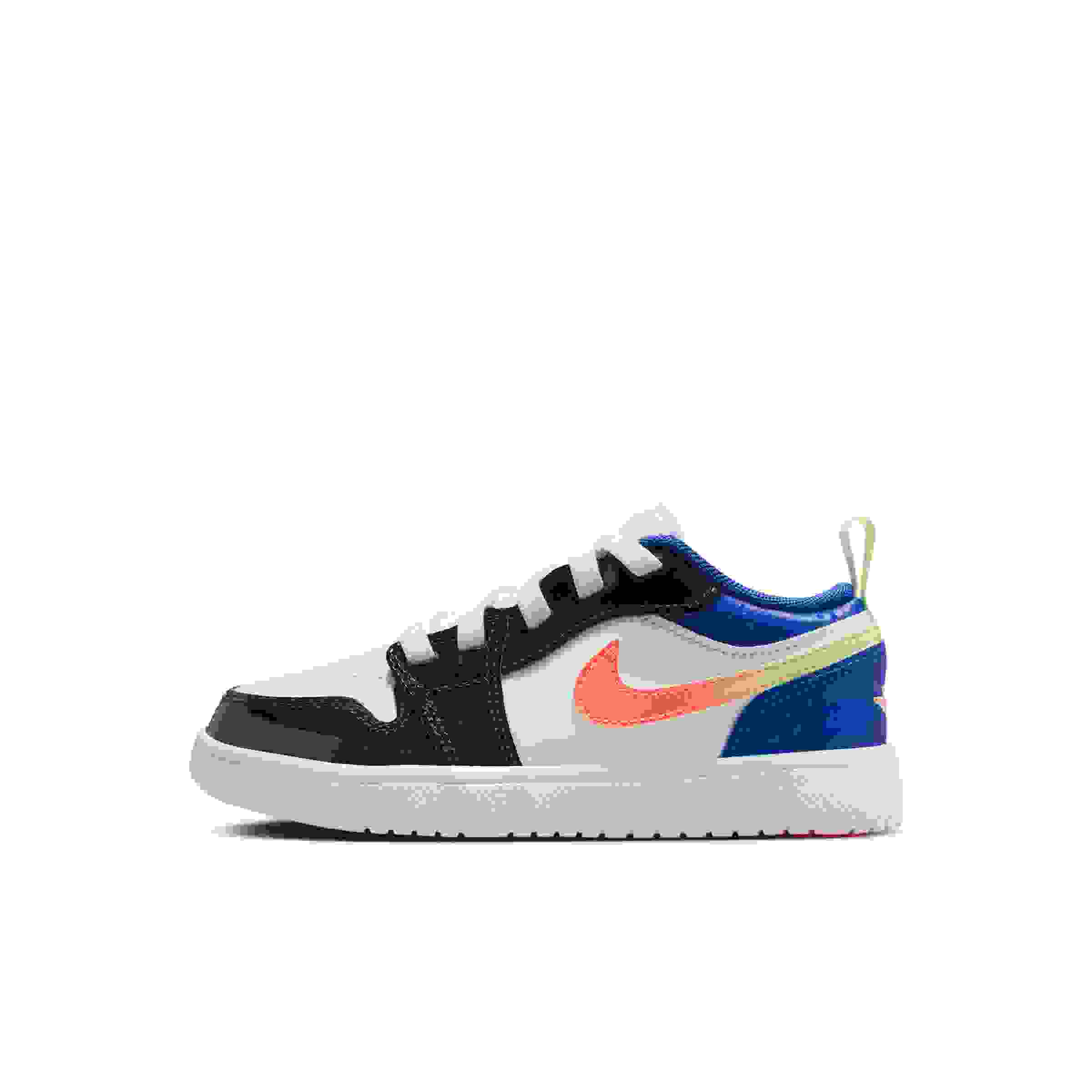 Jordan 1 Low Alt SE Preschool Girls' "White/Black/Game Royal/Bright Mango" Shoe